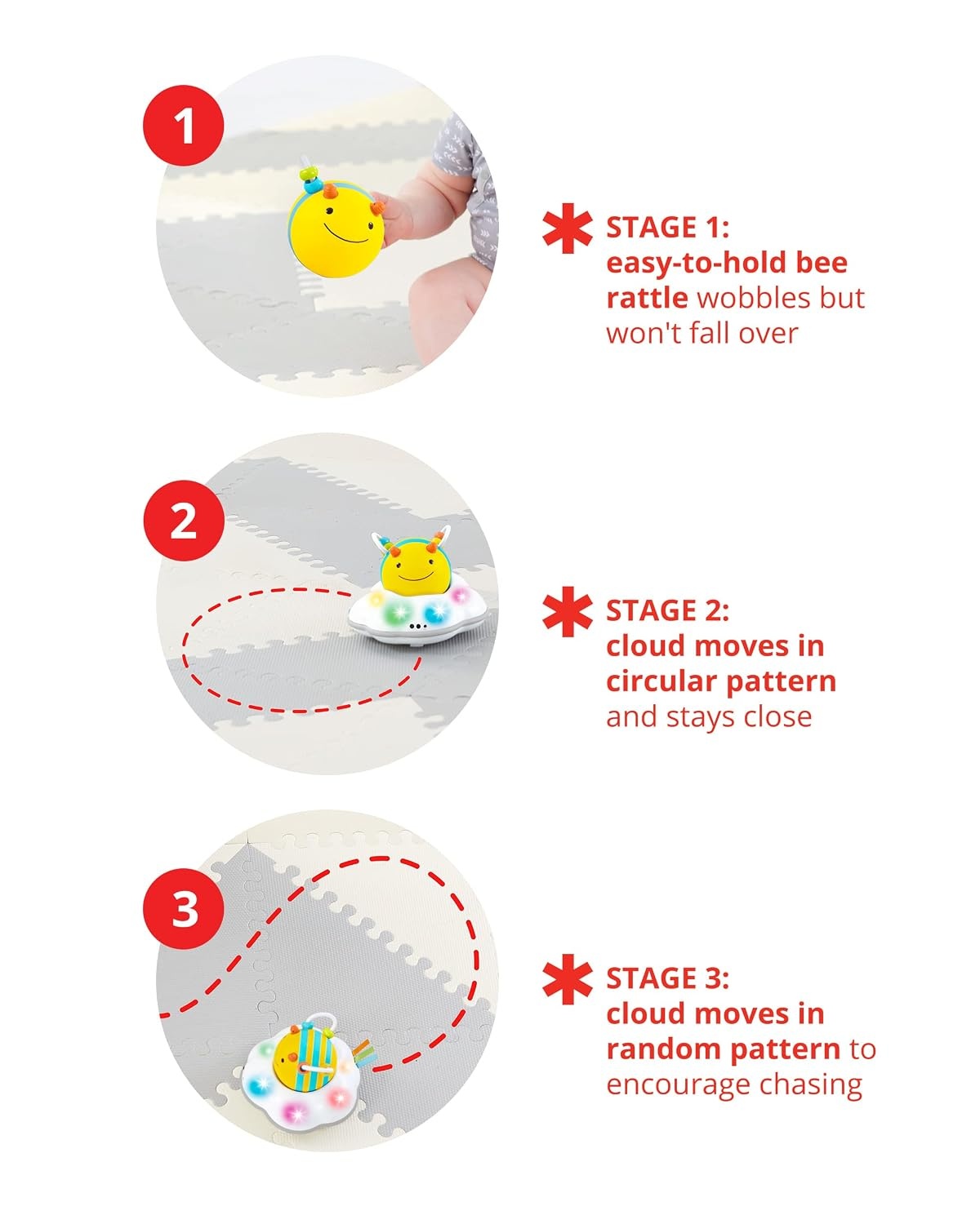 image:imageSkip Hop Baby FollowMe Bee Tummy Time Crawl Toy 3Stage Infant Sensory Development with Lights Sounds and Music Explore amp More Age 5m