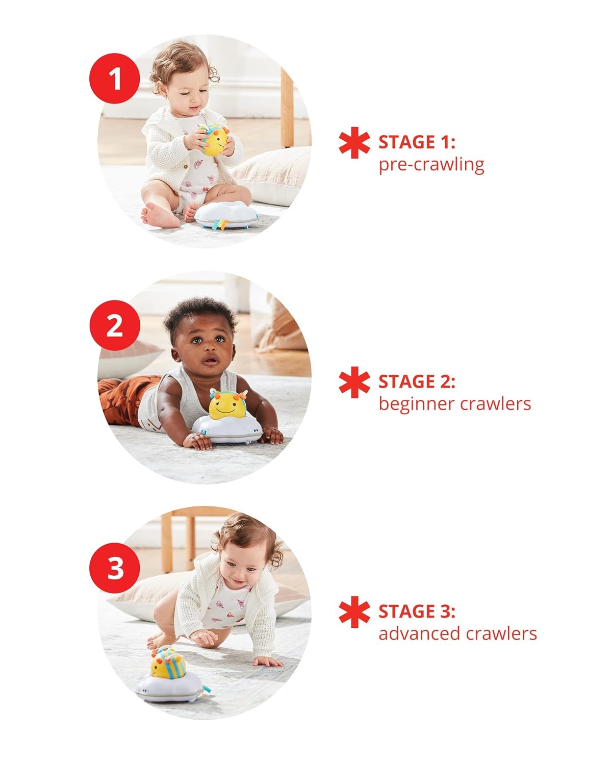 image:imageSkip Hop Baby FollowMe Bee Tummy Time Crawl Toy 3Stage Infant Sensory Development with Lights Sounds and Music Explore amp More Age 5m