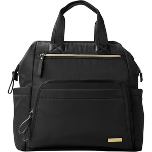 image:imageSkip Hop Diaper Bag Backpack Mainframe Large Capacity Wide Open Structure with Changing Pad amp Stroller Attachement Black with Gold TrimBlack
