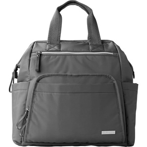 image:imageSkip Hop Diaper Bag Backpack Mainframe Large Capacity Wide Open Structure with Changing Pad amp Stroller Attachement Black with Gold TrimCharcoal