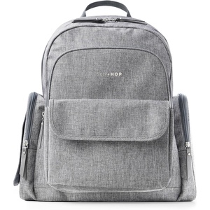 image:imageSkip Hop Diaper Bag Backpack Mainframe Large Capacity Wide Open Structure with Changing Pad amp Stroller Attachement Black with Gold TrimHeather Grey